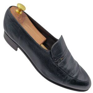 Vintage Bally Switzerland Dress Shoes Mens Size 10.5W Navy Blue Leather Loafers